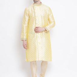 Sanwara Men Yellow Woven Design Straight Jacquard Kurta-image-82