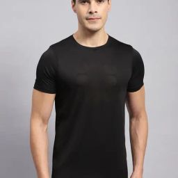 Rock.it Black Cotton Regular Fit Self Pattern T-Shirt-33