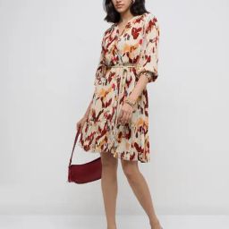 LOV by Westside Multicolour Abstract Printed A-Line Dress with Belt-image-104
