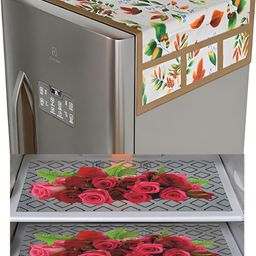 LooMantha 5-Pcs Maroon & Green Printed Durable Fridge Cover-42