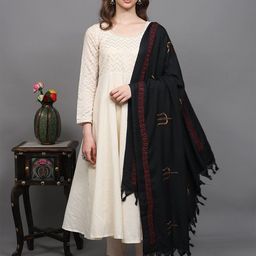 Exotic India Onyx Prayer Trishul Embroidered Thread Work Shawl-image-97
