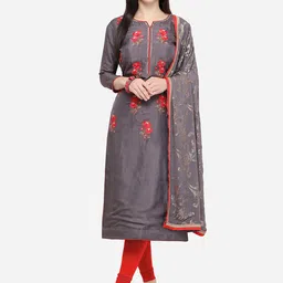 Rajnandini Grey & Red Silk Blend Unstitched Dress Material-picture-2