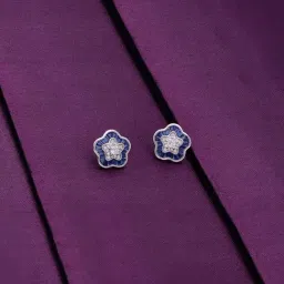 Kai Jewel Sterling Silver Minimalistic Blue Diamond Stud Floral Marvel Earrings for Women-image-8