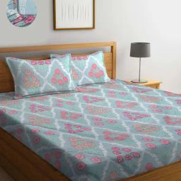 Klotthe Skyblue Cotton Blend 300 TC Elastic Bed Sheet With 2 Pillow Covers-image-87