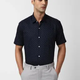 Peter England Navy Cotton Regular Fit Printed Shirt-picture-11