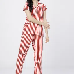 Tokyo Talkies Women Red & White Striped Night suit-image-49