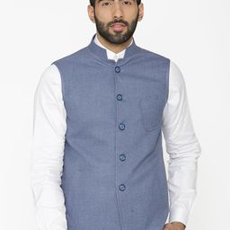 Wintage Men Blue Woven Design Nehru Jacket-22