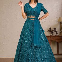 Koskii Embellished Sequinned Net Ready to Wear Lehenga & Blouse With Dupatta-8