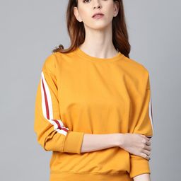 Roadster Women Mustard Yellow Solid Sweatshirt with Side Stripe Detail-picture-32
