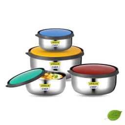 Urban Chef Multicolor Stainless Steel Fresca Push & Lock Bowl Storage Set With Lid - Set of 4-36
