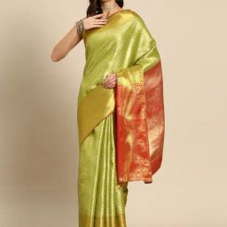 JUST FASHION Green Silk Woven Saree With Unstitched Blouse-picture-21