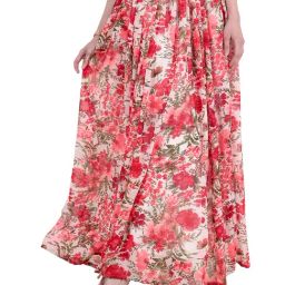 Scorpius White & Red Georgette Floral Print Skirt-46