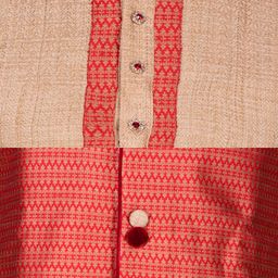 Manu Men Beige & Red Patterned Kurta with Churidar & Nehru Jacket image 3