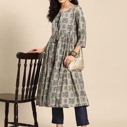 Anouk Bandhani Foil Printed High Slit Fusion Kurta with Trousers image 1
