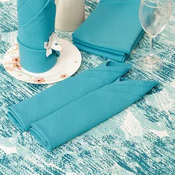 Soumya Blue & Beige Printed Table Cover With Set of 6 Napkins-32