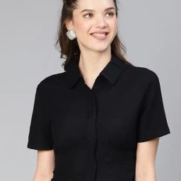 Oxolloxo Black Linen Regular Fit Shirt-image-66