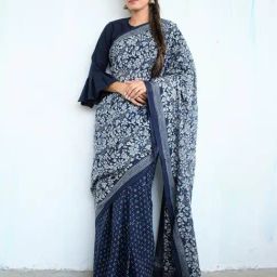 Chidiyaa Blue Floral Block Printed Saree-picture-19