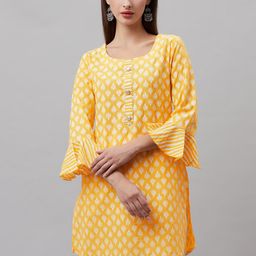 HIGHLIGHT FASHION EXPORT Yellow & White Ethnic Motifs Printed Gotta Patti Kurti-image-38