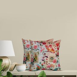 Sivya Set of 2 White & Pink Floral Square Cushion Covers-35