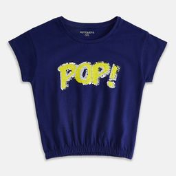Pantaloons Junior Girls Typography Printed Sequinned Cotton Blouson Top-image-23