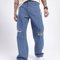 glitchez Men Grunge Style Wide Leg Mildly Distressed Jeans-image-84