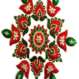Kala Samarpan Red & Green Metal Rangoli With Centerpiece-36