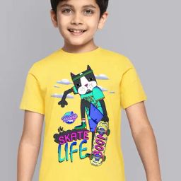 Kidsville Yellow Cotton Printed T-Shirt-image-51