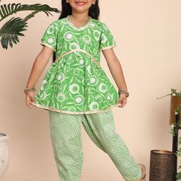 Cutiekins Girls Floral Printed Gotta Patti Kurta With Dhoti Pants-picture-16