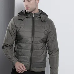 The Indian Garage Co Men Charcoal Grey Solid Hooded Jacket-picture-51