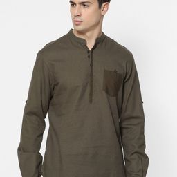 Celio Men Olive Green Regular Fit Self Design Cotton Casual Shirt-image-17