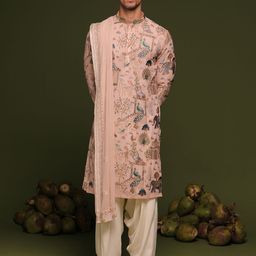 KALPRAAG Men Ethnic Motifs Embroidered Regular Sequinned Kurta with Patiala & With Dupatta-54