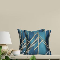 Home Blue & Gold-Toned Set of 2 Geometric Square Cushion Covers-22