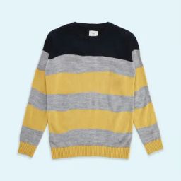 Pantaloons Junior Yellow & Grey Striped Full Sleeves Sweater-image-66