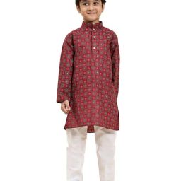 Pro-Ethic Style Developer Kids Red & White Printed Full Sleeves Kurta with Pyjamas-44