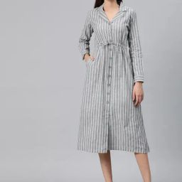 Cottinfab Light Grey Cotton Striped Shirt Dress-13