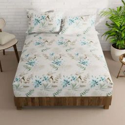Bianca Envogue Ivory & Blue Microfibre 152 TC Extra Smooth Double Size Bed Sheet with Pillow Cover-image-22