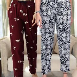 Kryptic Black & Maroon Cotton Relaxed Fit Printed Lounge Pants - Pack of 2-image-81