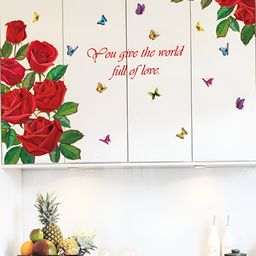 INDIAN ROYALS White Red Rose With Colorful Butterflies Self Adhesive Wall Sticker image 3
