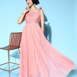 U&F Women Pink Solid Elevated Gown Dress-picture-43