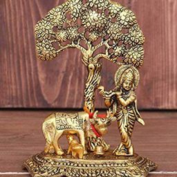 CRAFTAM Gold-Toned & Red Lord Krishna Religious Metal Idol Showpiece-image-35