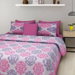 Myntra Elegant Homes Floral Printed 144 TC Queen Cotton Bedsheet with 2 Pillow Covers-image-96