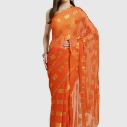 Ishin Orange Woven Saree With Blouse-picture-36