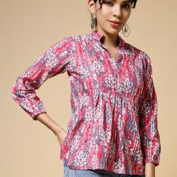 Istyle Can Women Floral Printed Mandarin Collar Cotton Top-picture-10