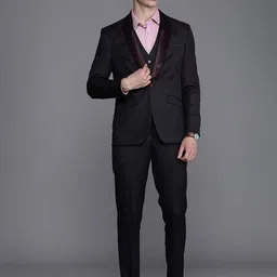 Louis Philippe Self Design Single-Breasted Formal Blazer And Waistcoat With Trousers-picture-58