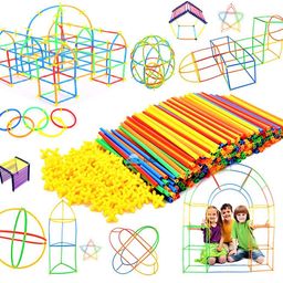 Samip Baby Building Construction Puzzle Children's Puzzle Straw Blocks Pipette Stitching Assembly Straw Build Blocks Creative Toy- Multi Color image 1
