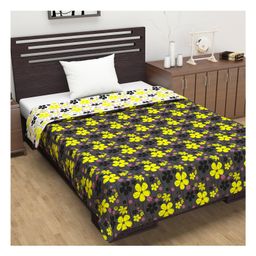 Divine Casa Microfiber Polyester Reversible 120 GSM Single Bed AC Dohar Floral Print - Black Yellow-22