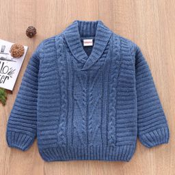 Babyhug Full Sleeves Cable Knit Sweater - Blue-picture-16