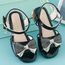 Babyoye Party Wear Sandals with Bow Applique and Buckle Closure - Black-image-55