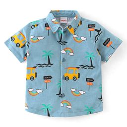 Babyhug 100% Cotton Knit Half Sleeves Regular Shirt with Car Print - Blue-image-29