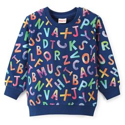 Babyhug Cotton Knit Full Sleeves Sweatshirt With Alphabets Print - Navy Blue-image-55